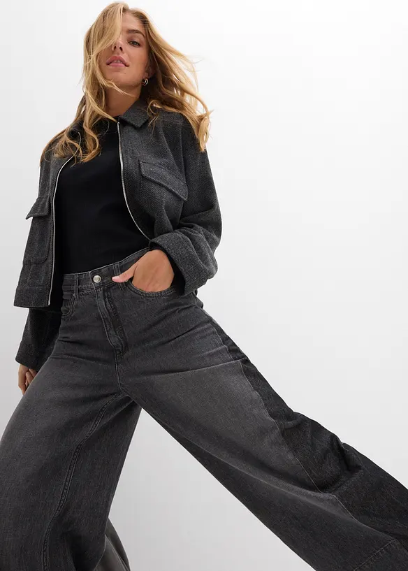 Wide-Leg-Jeans High Waist mit Einsatz, bonprix