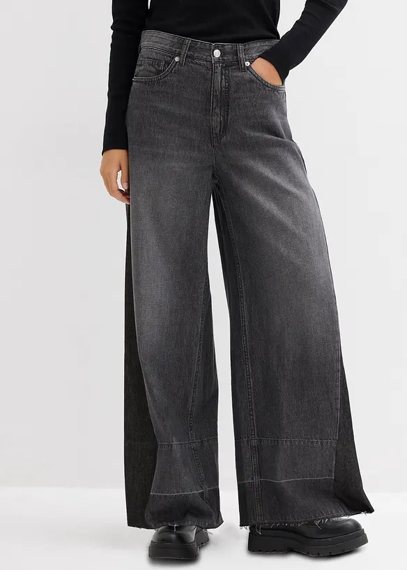 Wide-Leg-Jeans High Waist mit Einsatz, bonprix