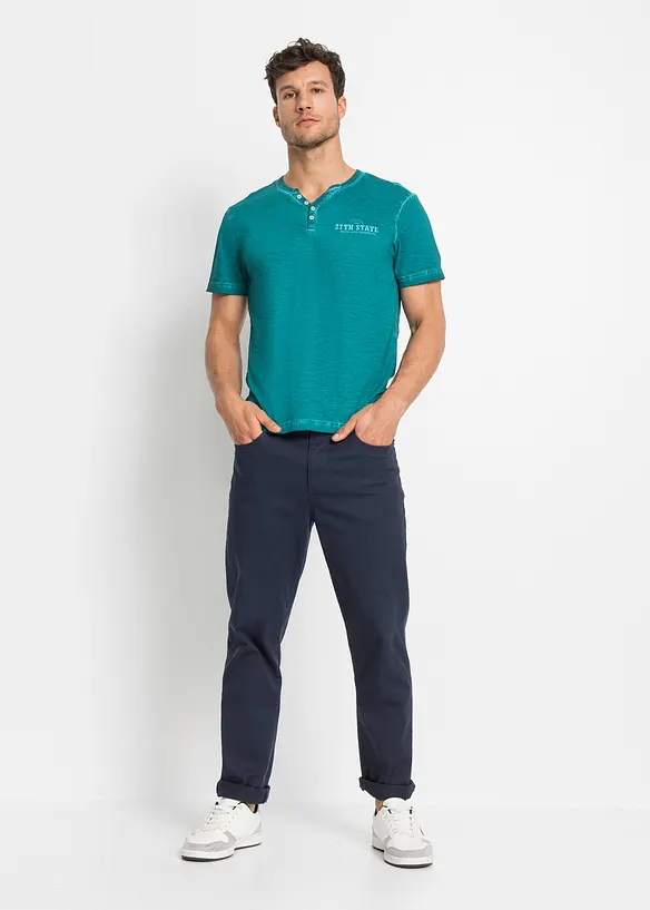 T-shirt col tunisien, aspect délavé, 100% coton, bonprix