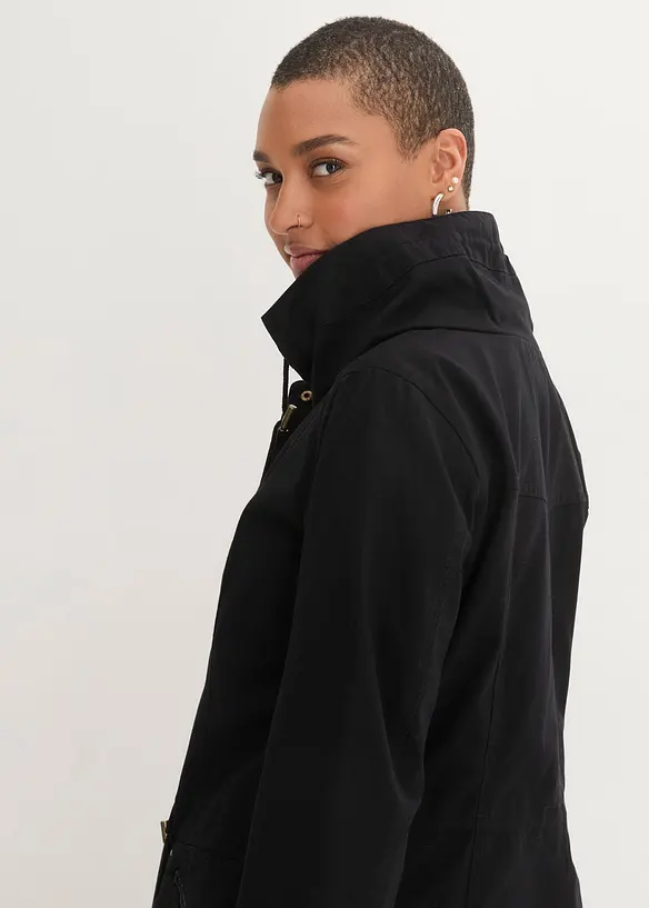 Baumwoll-Kurzparka mit Stehkragen, talliert, bonprix