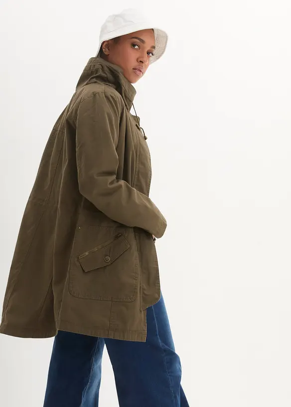 Baumwoll-Kurzparka mit Stehkragen, talliert, bonprix
