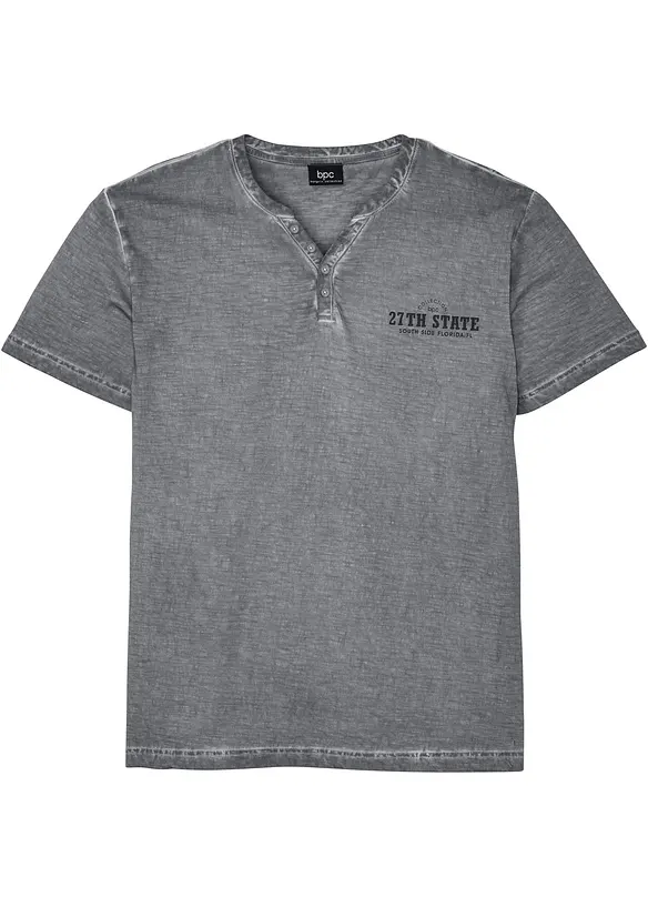 Henleyshirt, Kurzarm in gewaschener Optik aus reiner Baumwolle, bonprix