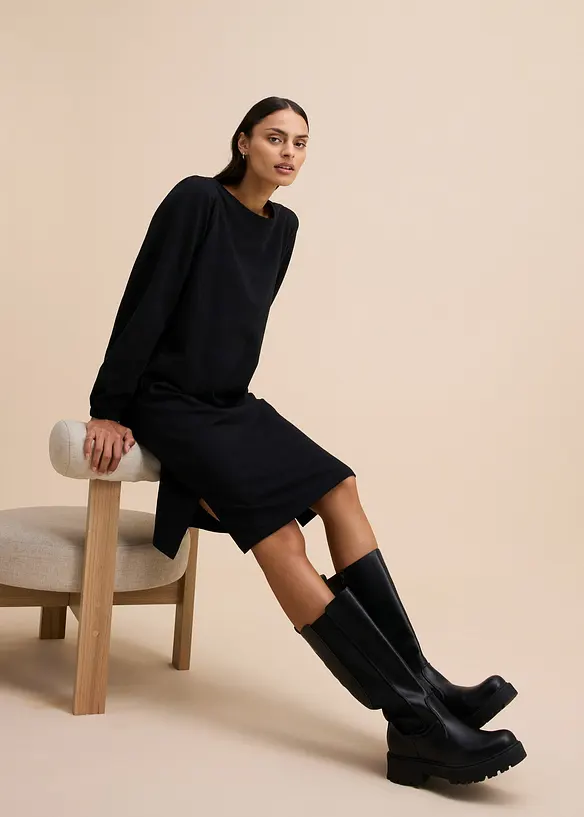 Sweatkleid mit Ballonärmeln und Schlitz, bonprix