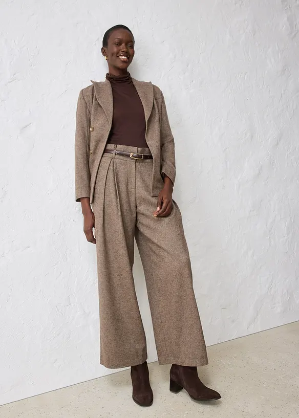 Pantalon large à pinces en laine majoritaire, bonprix
