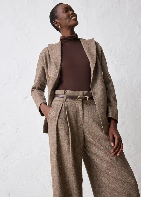 Pantalon large à pinces en laine majoritaire, bonprix