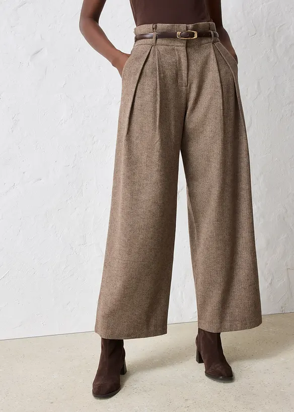 Pantalon large à pinces en laine majoritaire, bonprix