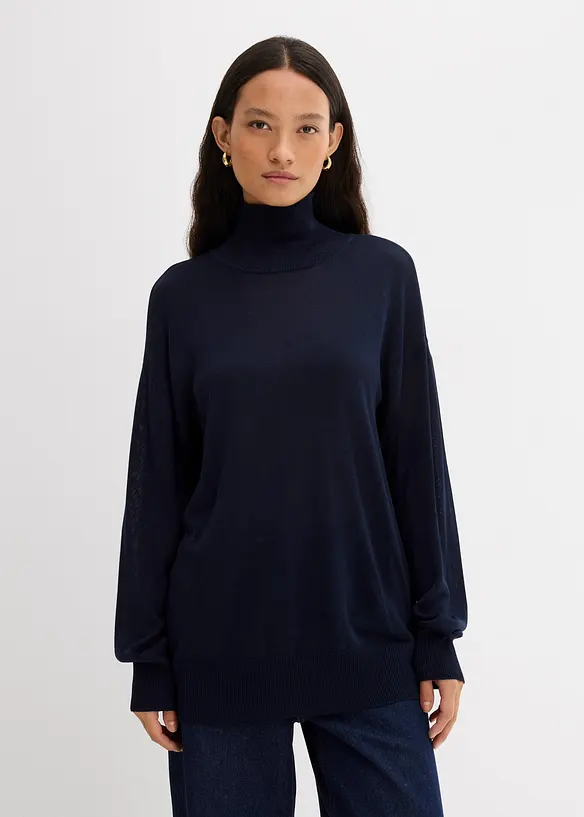 Leichter Feinstrickpullover mit breitem Turtleneck aus Viskose-Mix, bonprix
