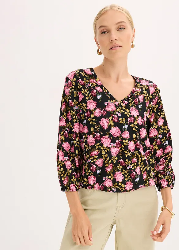 Chiffon-Bluse mit Raffung am Saum, bonprix