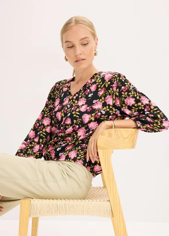 Chiffon-Bluse mit Raffung am Saum, bonprix