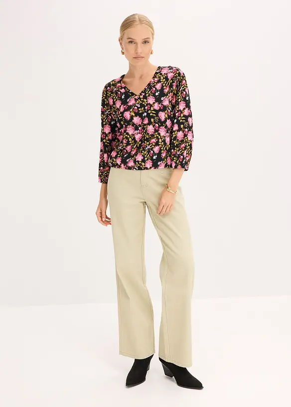 Chiffon-Bluse mit Raffung am Saum, bonprix
