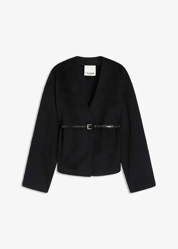 Oversized Blazer mit Gürtel in Wolloptik, ungefüttert, bonprix