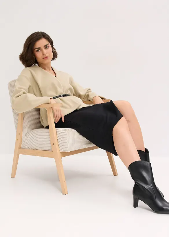 Oversized Blazer mit Gürtel in Wolloptik, ungefüttert, bonprix