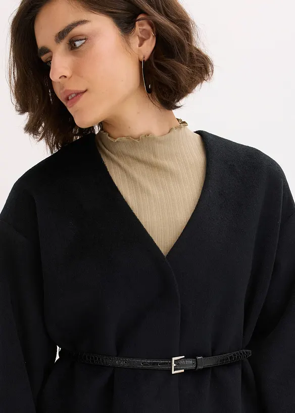 Oversized Blazer mit Gürtel in Wolloptik, ungefüttert, bonprix
