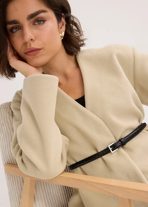 Oversized Blazer mit Gürtel in Wolloptik, ungefüttert, bonprix