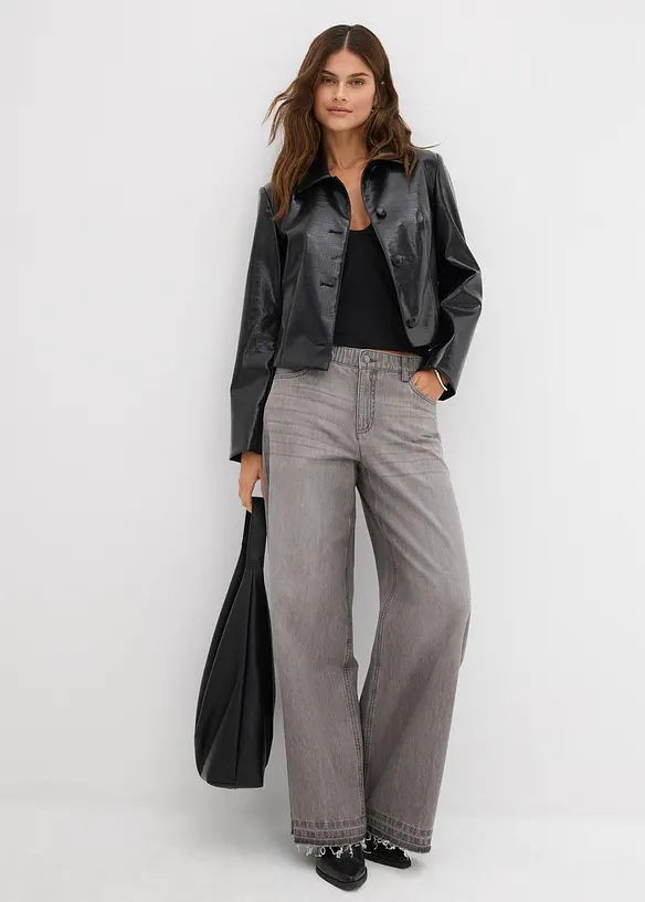 Wide-Leg-Jeans Mid Waist, Bequembund, bonprix