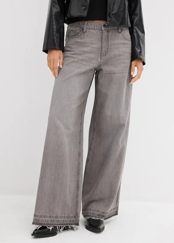 Wide-Leg-Jeans Mid Waist, Bequembund, bonprix