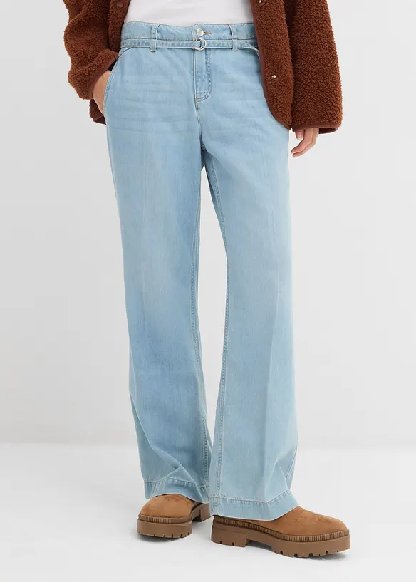 Wide-Leg-Jeans Mid Waist mit Gürtel, bonprix
