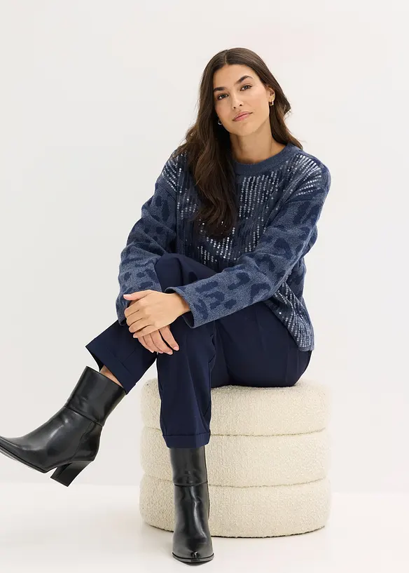 Jacquard Oversize Pullover mit Pailletten, bonprix