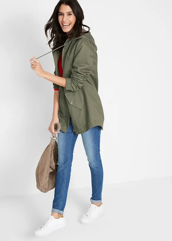 Baumwoll-&Uuml;bergangsparka mit bedruckter Kapuze, bonprix