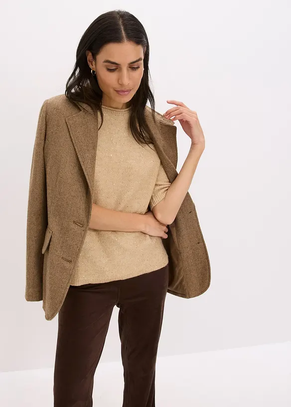 Pull manches coudes à sequins et fil brillant, bonprix