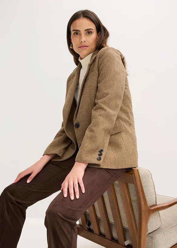 Blazer mit Fischgratmuster und Wollanteil, bonprix