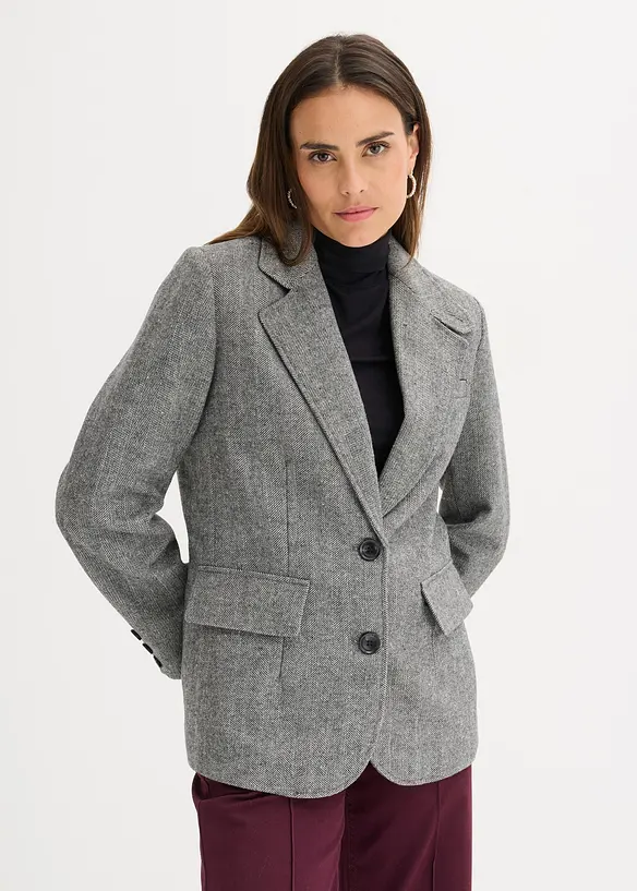 Blazer motif chevrons en laine mélangée, bonprix