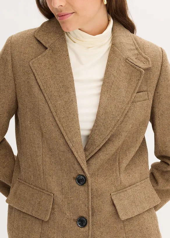 Blazer mit Fischgratmuster und Wollanteil, bonprix