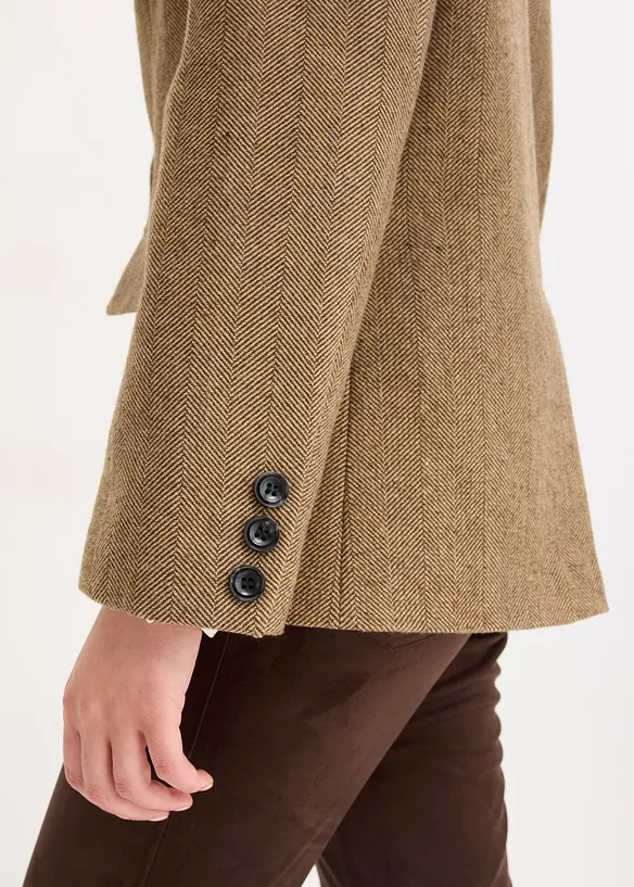 Blazer mit Fischgratmuster und Wollanteil, bonprix
