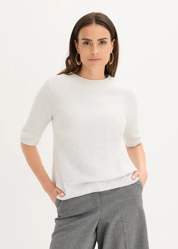 Pull manches coudes à sequins et fil brillant, bonprix