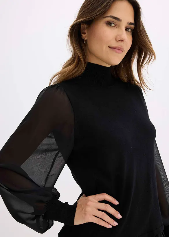 Feinstrickpullover mit Blusen-Einsatz, bonprix