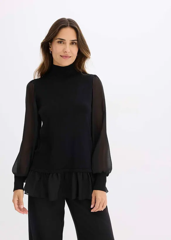 Feinstrickpullover mit Blusen-Einsatz, bonprix