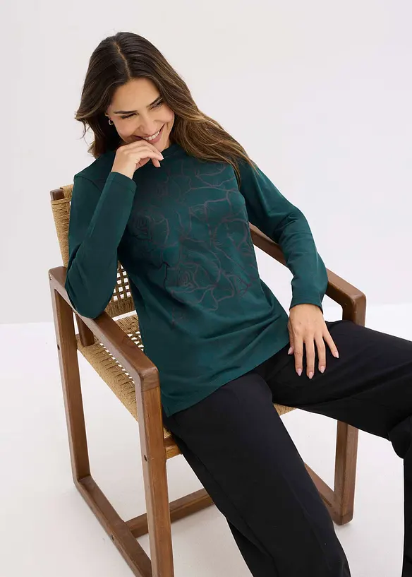 Langarmshirt mit Rosendruck, bonprix