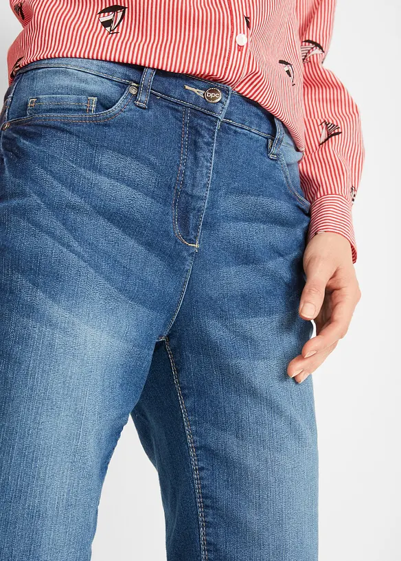 Jeans Bermuda Mid Waist mit gekrempeltem Saum, bonprix