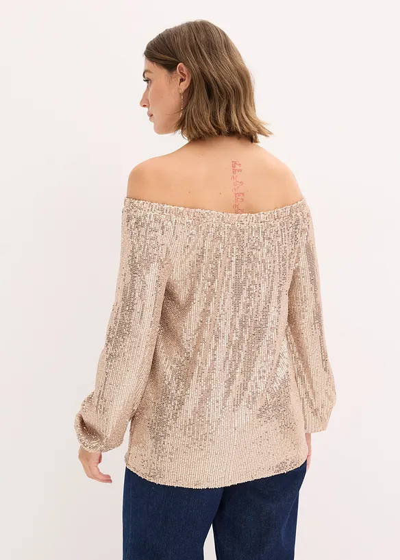 T-shirt oversize à sequins encolure Bardot, bonprix