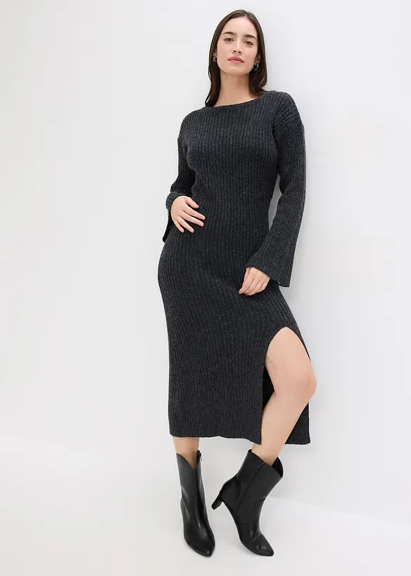 Robe pull longue avec fente, bonprix