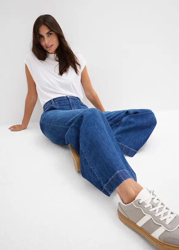 Wide-Leg-Jeans Mid Waist mit aufgesetzten Taschen, bonprix