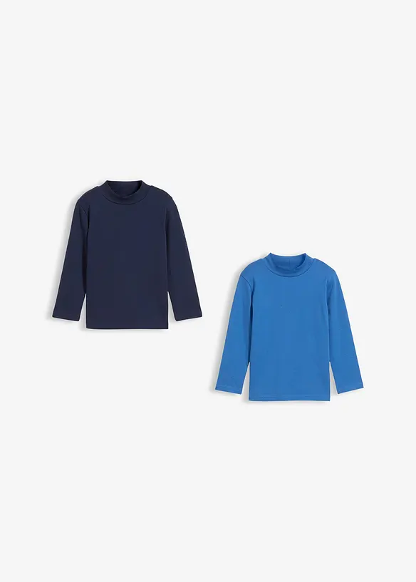 Langarmshirt mit Stehkragen aus reiner Bio-Baumwolle (2er Pack), bonprix
