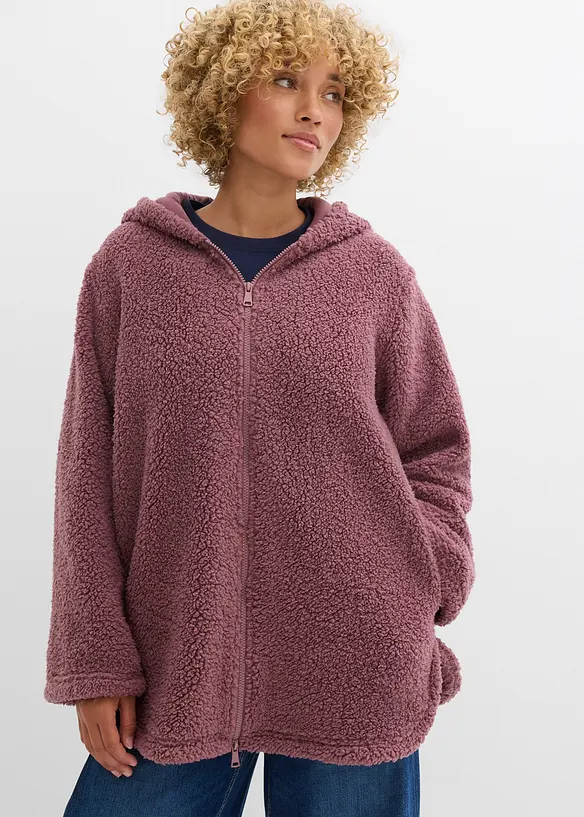 Veste en sherpa coupe trapèze avec fentes latérales, bonprix