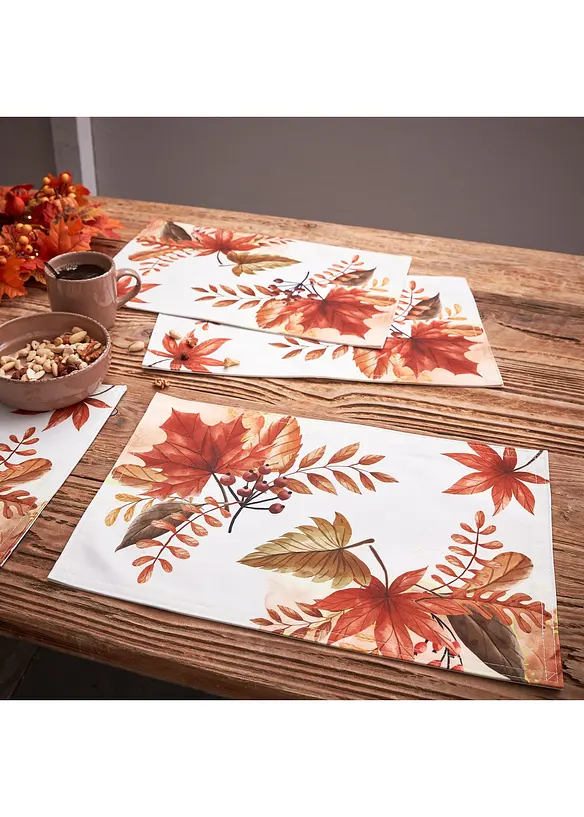 Lot de 4 sets de table à imprimé feuillage, bonprix