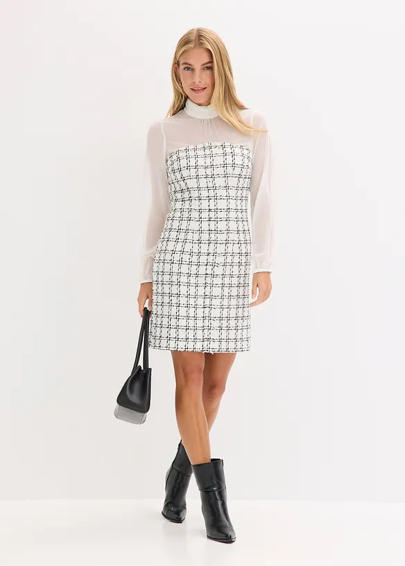 Robe courte en maille bouclette avec manches en mousseline, bonprix