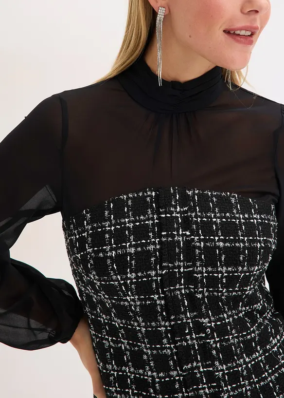 Minikleid aus Bouclé mit Chiffon Ärmeln, bonprix