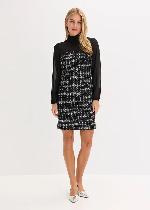 Minikleid aus Bouclé mit Chiffon Ärmeln, bonprix