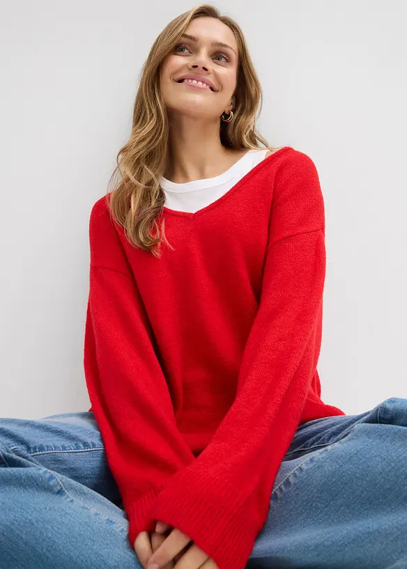 Pull long et oversize à fentes sur les côtés, bonprix