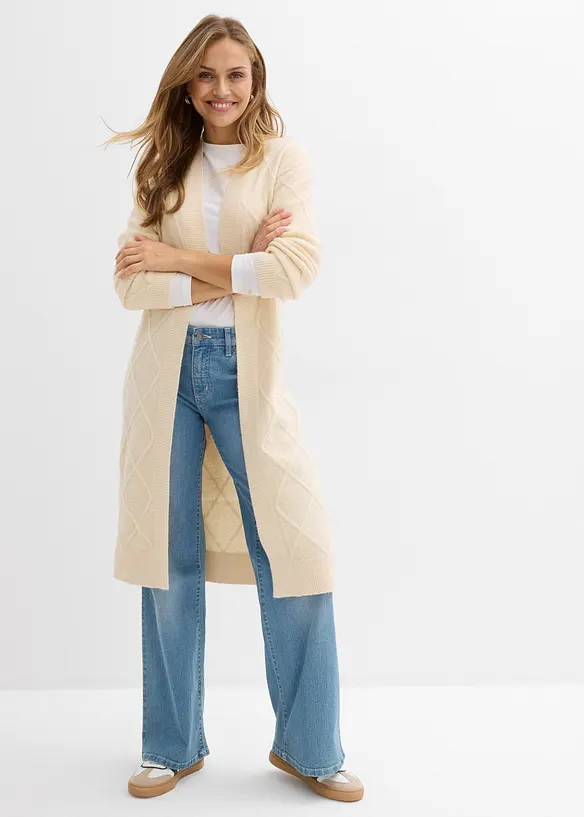 Long gilet en maille torsadée, bonprix