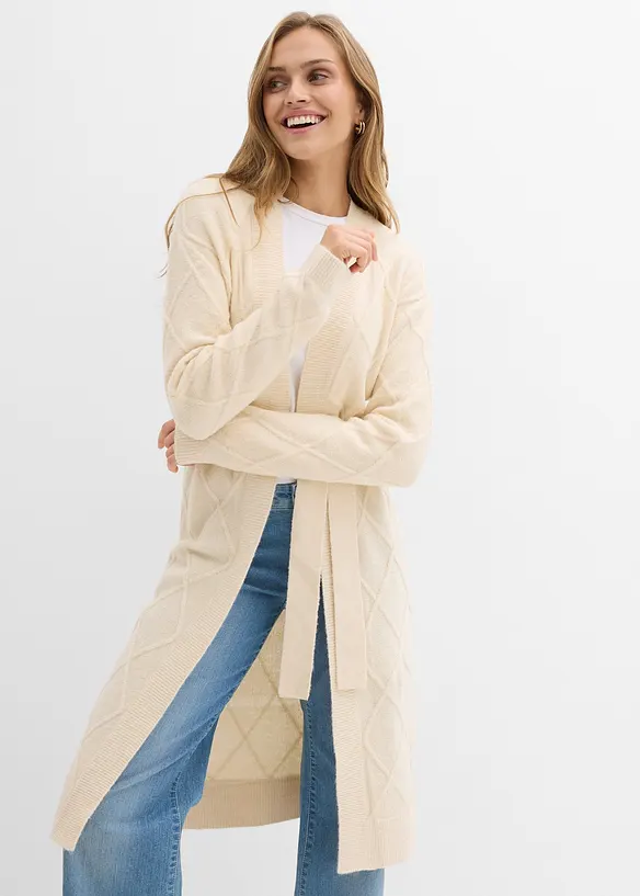 Long gilet en maille torsadée, bonprix