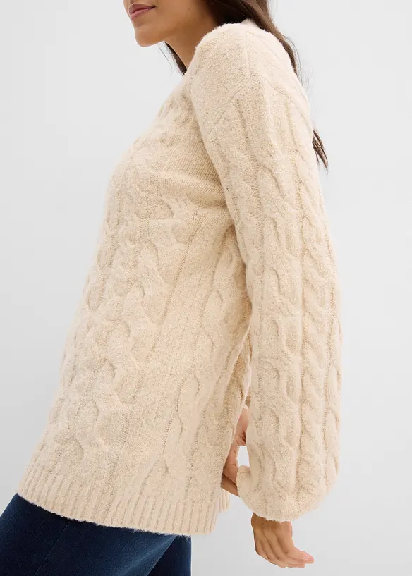 Oversize-Pullover mit Zopfmuster, bonprix