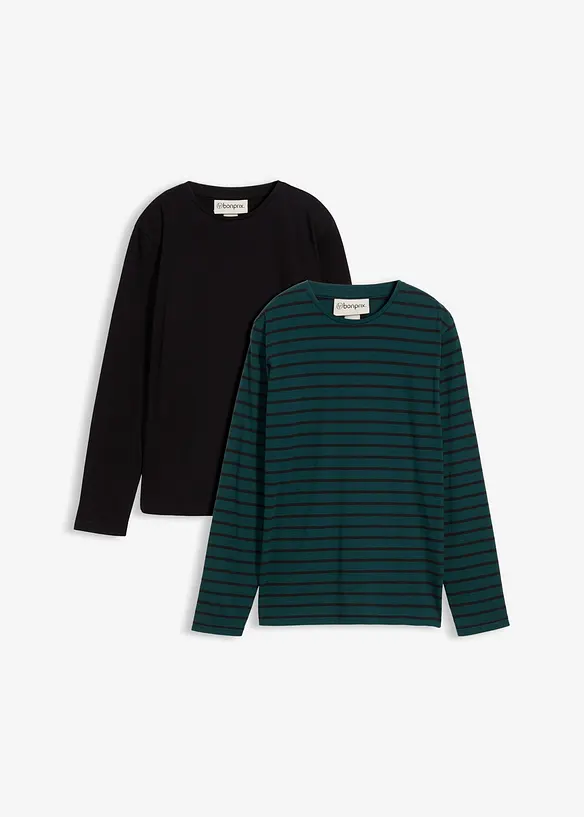 Lot de 2 T-shirts manches longues 100% coton, bonprix