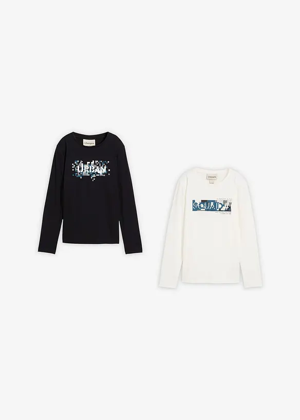 Lot de 2 T-shirts manches longues 100% coton, bonprix
