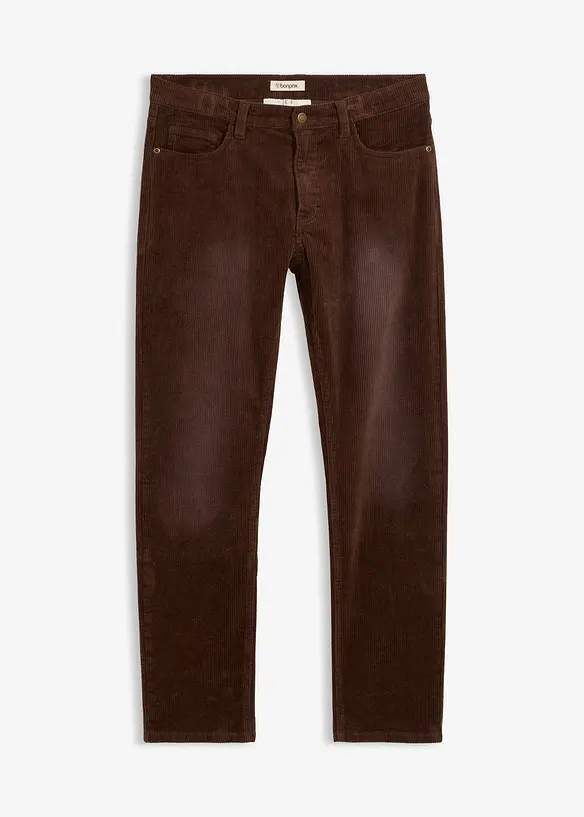 Pantalon droit en velours côtelé extensible aspect délavé, Regular, bonprix