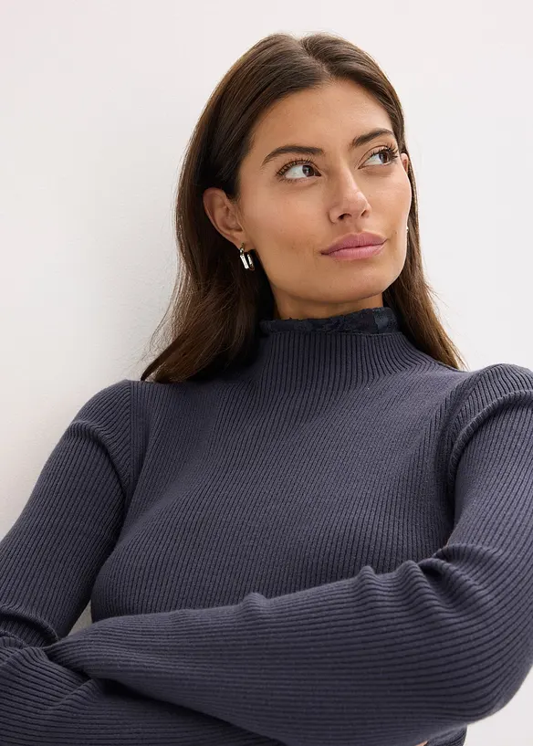 Ripp-Pullover aus fließendem Viskose-Mix, bonprix